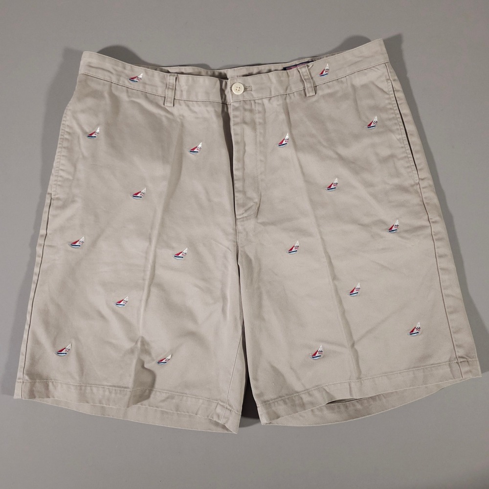 Vineyard Vines Club Short Mens 38 Tan Sailboat Embroidered Chino Shorts